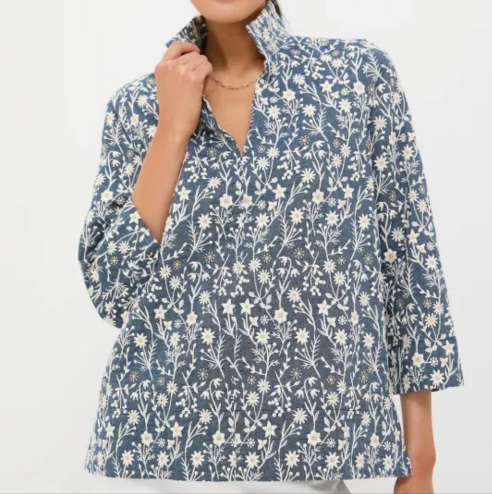 Tuckernuck Margot Chambrey Wildflower Blouse - Picture 3 of 7